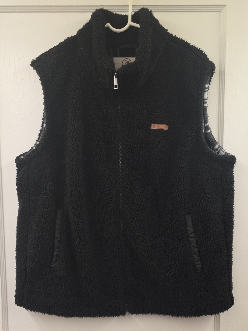 Sage Collective Black Sherpa Fleece Plaid Lined Vest XXL